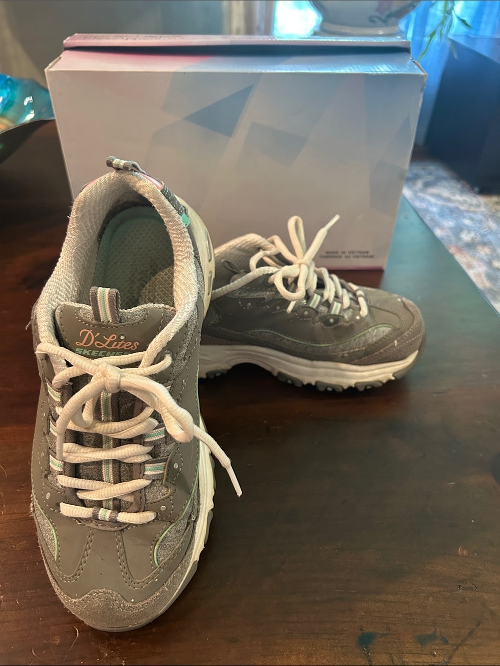 Skechers D'Lites Women’s Gray with Mint Accent Sneakers